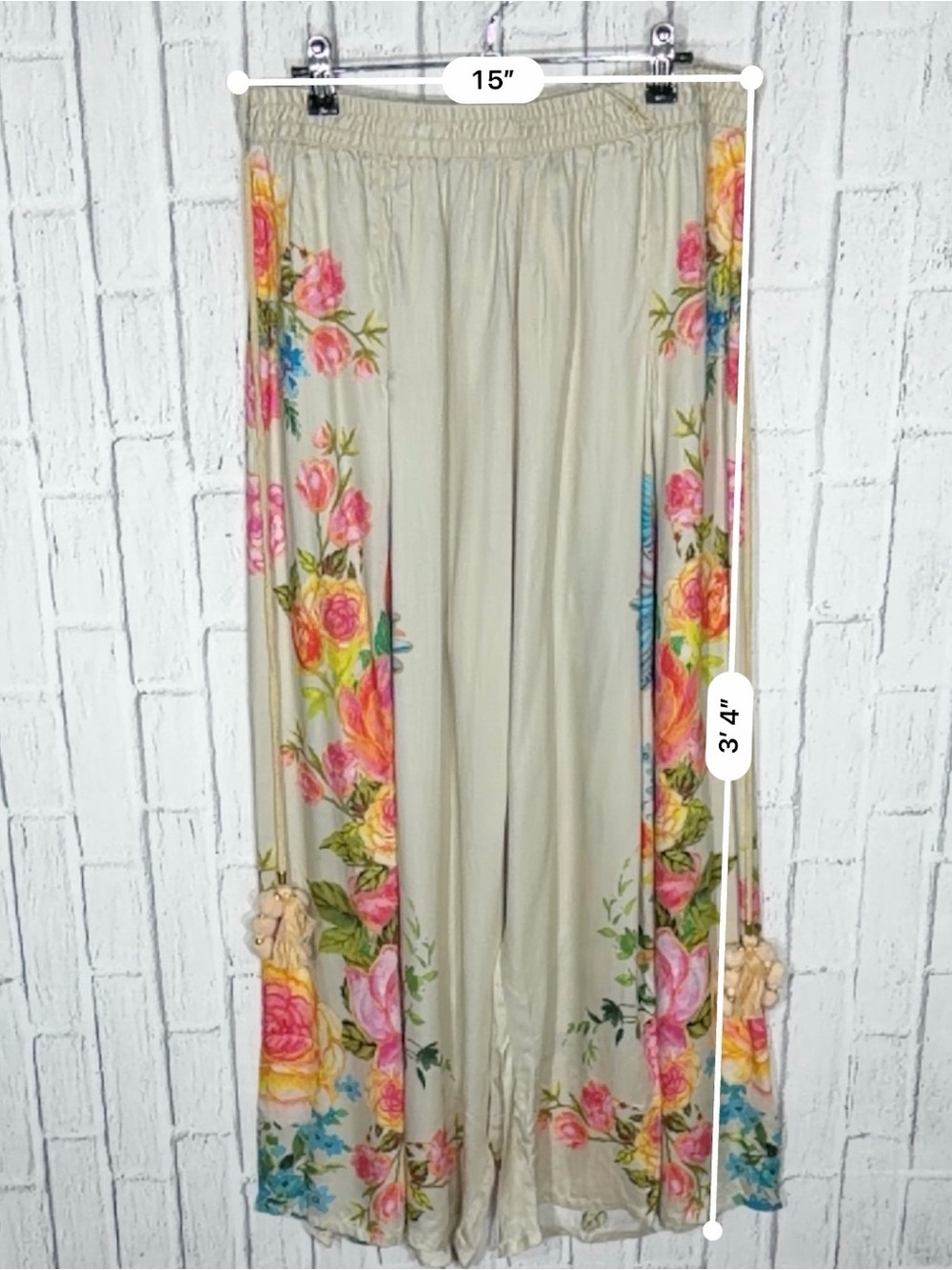 🌸 Aratta Earth Angels Floral Wide Leg Pants Beige Peacock NWT Size M - Picture 4 of 8
